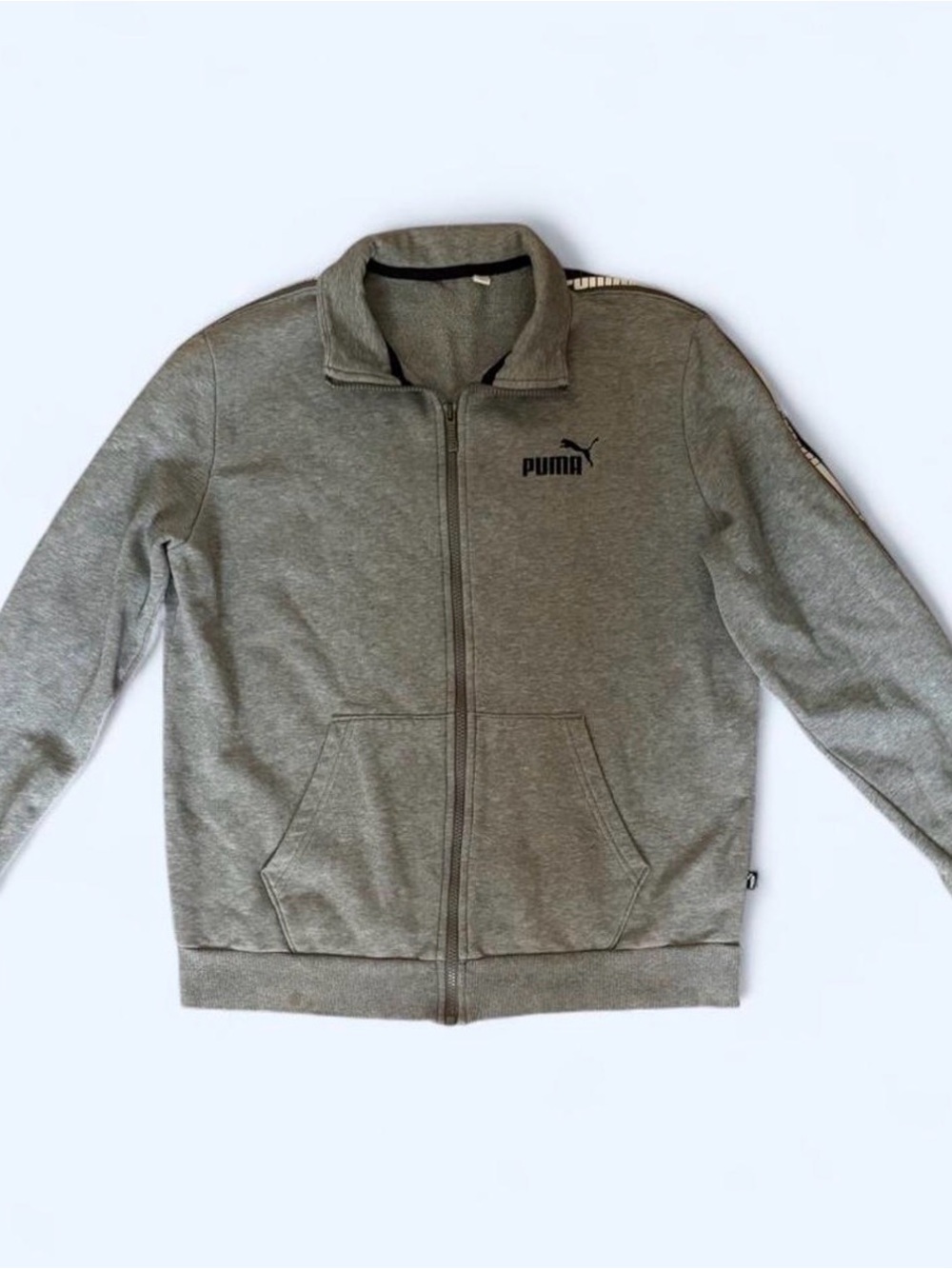 Puma Men's Gray Full-Zip Track Jacket (Stain on left sleeve)
